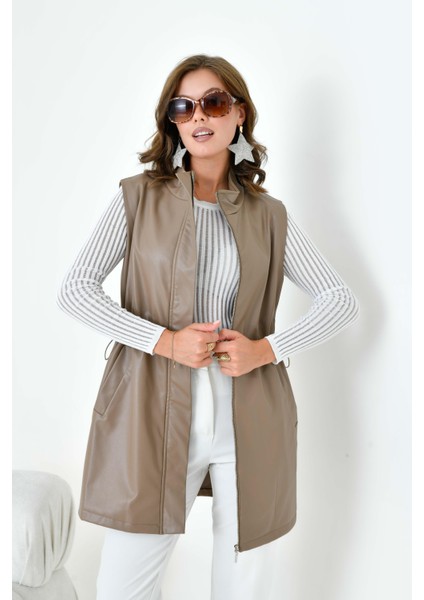 Kadın Deri Yelek Beige 30927