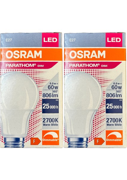 Parathom 8.8W (60W) 2700K (Sarı Işık) E27 Duylu Dim Edilebilir LED Ampul (2 Adet)