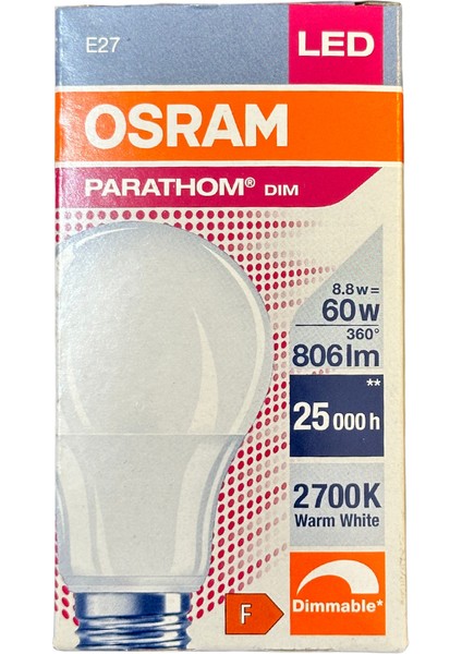 Parathom 8.8W (60W) 2700K (Sarı Işık) E27 Duylu Dim Edilebilir LED Ampul (2 Adet)