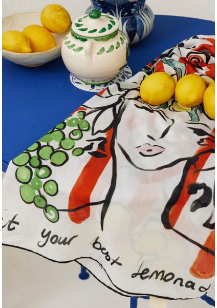 Lemonade Desen Pamuk Vual Eşarp Kırmızı
