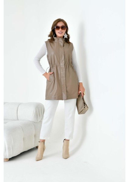 Kadın Deri Yelek Beige 30927