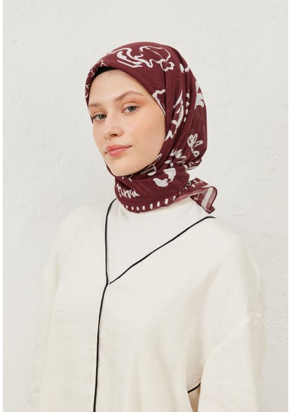 Summer Vibes Desen Pamuk Vual Eşarp Bordo