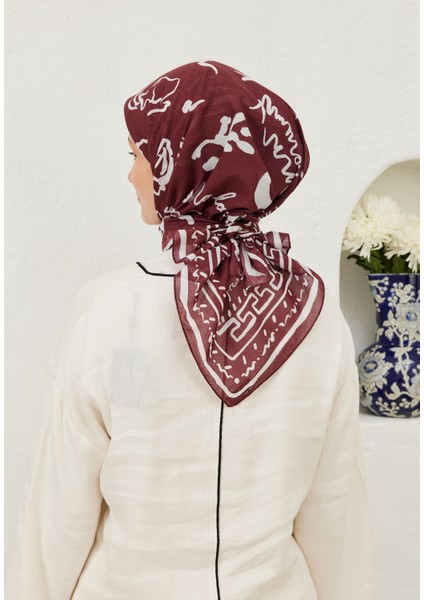 Summer Vibes Desen Pamuk Vual Eşarp Bordo