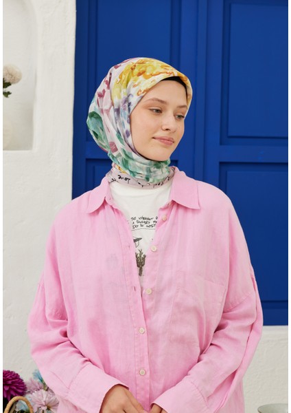 Colour Garden Desen Pamuk Vual Eşarp Pudra