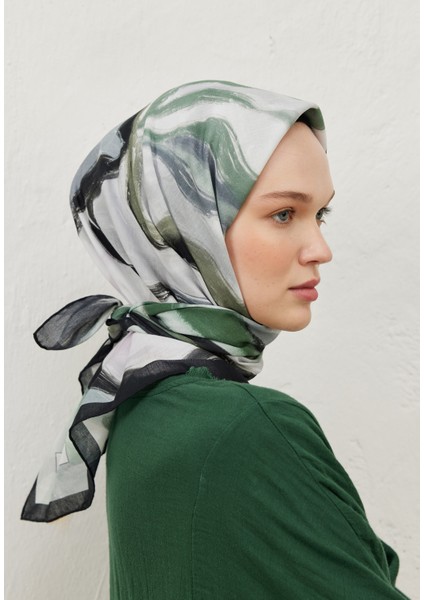 Colour Waves Desen Pamuk Vual Eşarp Siyah