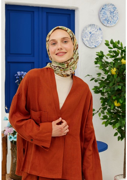 Bloom Desen Pamuk Vual Eşarp Kahve
