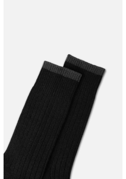 Erkek Lambswool Tekli Siyah Soket Çorap M 65001 S