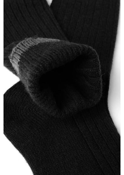Erkek Lambswool Tekli Siyah Soket Çorap M 65001 S