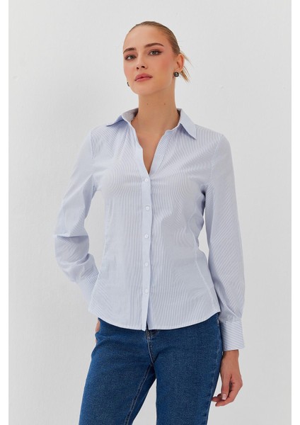 Çizgili Slim Fit Kadın Gömlek