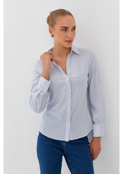 Çizgili Slim Fit Kadın Gömlek modelleri