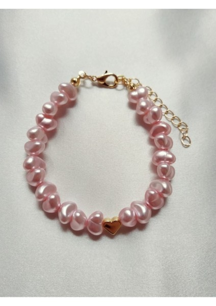 Kalpli Pembe Barok Incili Bileklik, Şık ve Renkli Takı Aksesuarı