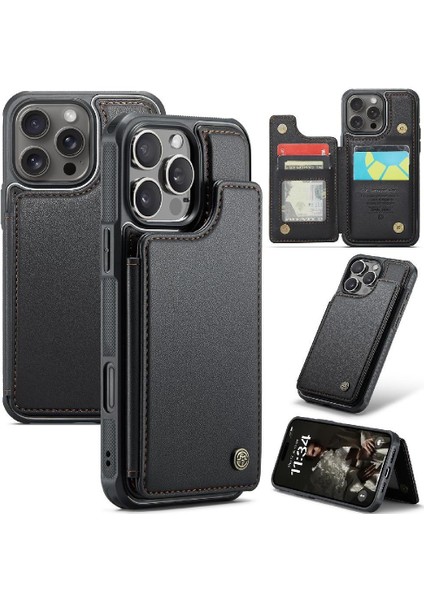 IPhone 16 Için Flip Case Pro Rfıd Engelleme Kickstand Pu Deri Kart Ince (Yurt Dışından)