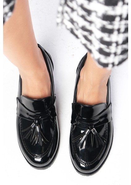 Meline Siyah Renk Rugan Kadın Günlük Oxford Ayakkabı