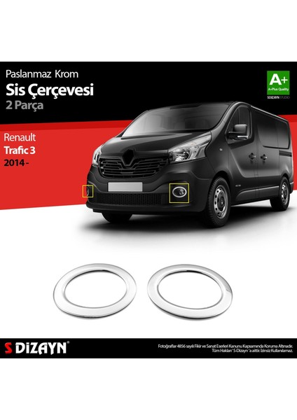 Renault Traffic Uyumlu Krom Sis Farı Çerçevesi 2 Parça. 2014 Üzeri Parça