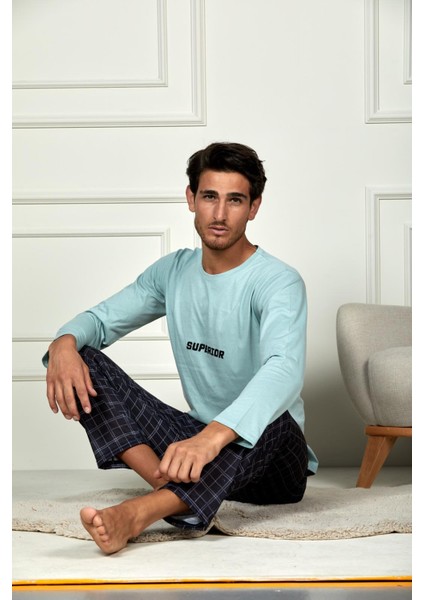 Erkek Penye Pamuk Regular Kalıp Sıfır Yaka Kaliteli Pijama Takımı A803123
