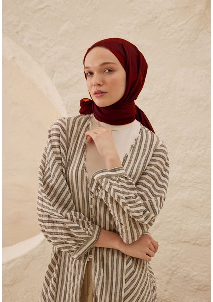 Ince Pamuk Vual Şal Koyu Kırmızı