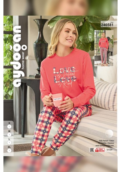 Kadın Sezin Love Is Patient Love Mercan Pijama Takım 0581