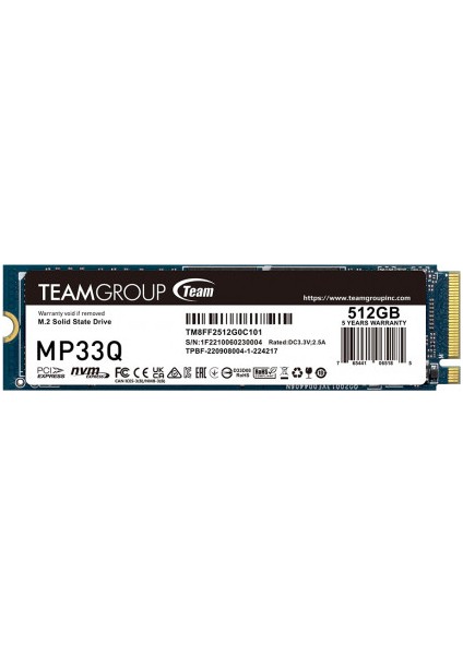 MP33Q 512GB 2750/1350MB/S Nvme Pcıe M.2 SSD Disk (TM8FF2512G0C101)