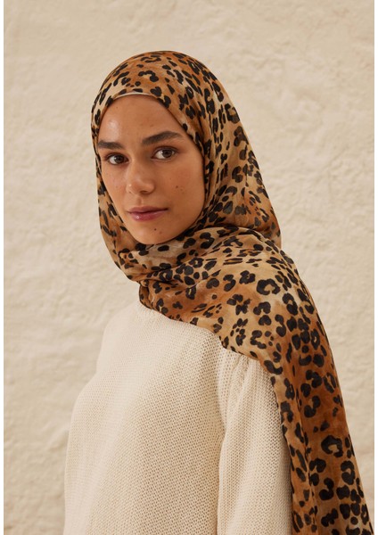 Leopar Desen Rami Şal Camel