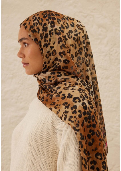 Leopar Desen Rami Şal Camel modelleri