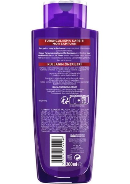 Sarı Saçlara Turunculaşma Karşıtı Mor Şampuan (200 Ml)