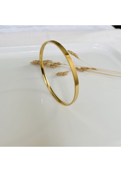 Altın tonlu sağlam çelik tek bilezik, şık ve dayanıklı aksesuar. modelleri