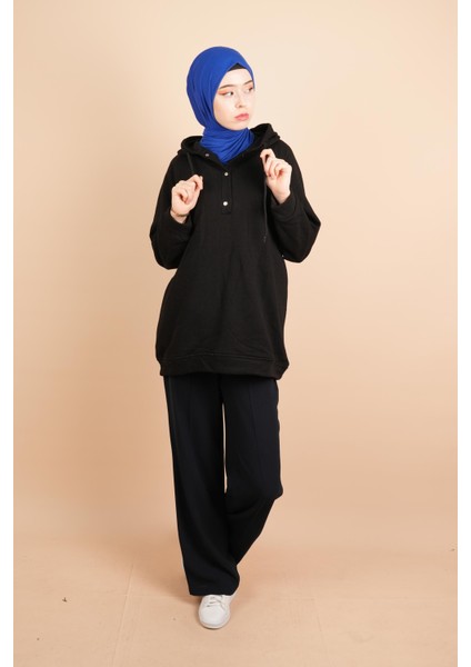 Kapüşonlu Sweat Yarım Çıtçıt Detaylı Sweat Siyah fiyatları
