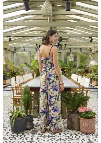 Kadın Çiçek ve Yaprak Desenli Ip Askılı Tulum 24012 fırsatları