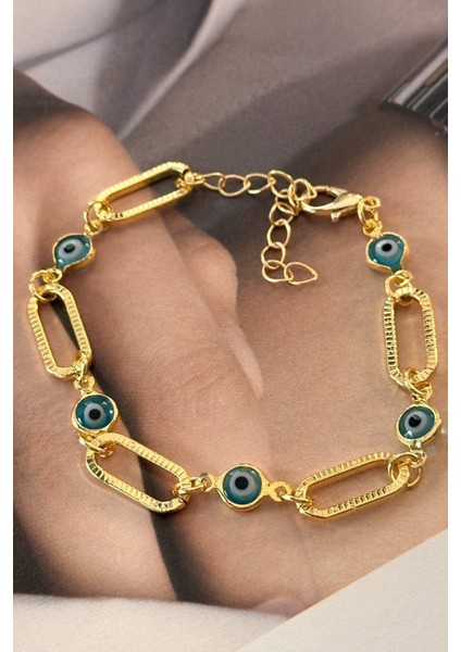 Altın renkli pirinç halat zincirli nazar bileklik, şık ve zarif tasarım