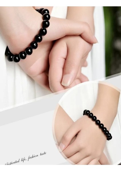 Unisex Siyah Doğal Taş Bileklik, Şık ve Hafif Takı