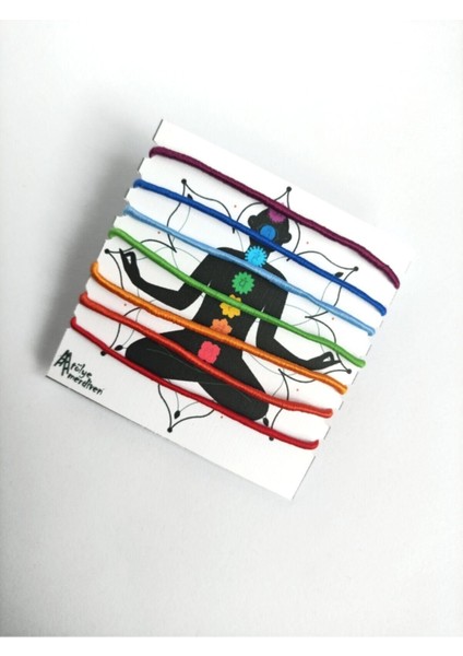 7 Renk Çakra Bileklik Seti, İp Malzeme, Kırmızı Renkli, Enerji Dolu Takı