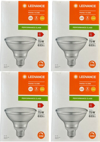 Ledvance 10W (75W) 2700K (Sarı Işık) PAR30 E27 Duylu Dim Edilebilir LED Spot (4 Adet)