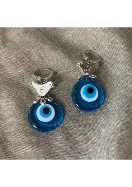 El Yapımı Murano Cam Nazar Boncuğu ve Kuş Detaylı Küpe fiyatları