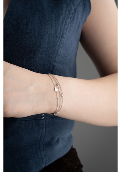 925 Ayar Gümüş Kalp Zincir Bileklik, Zirkon Taşlı, Beyaz Renk indirimleri