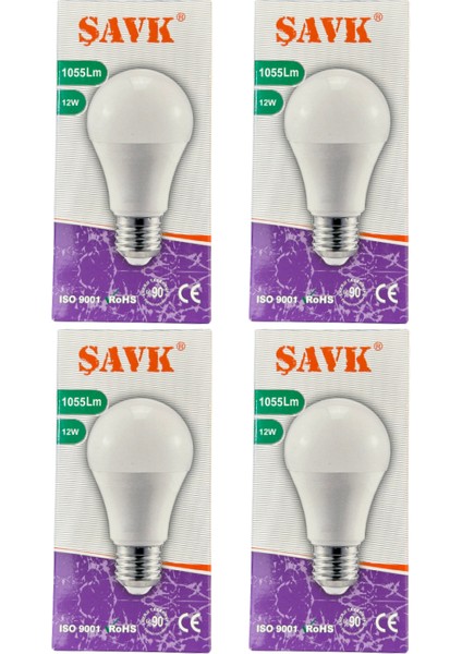 12W 4000K (Günışığı) E27 Duylu LED Ampul (4 Adet)