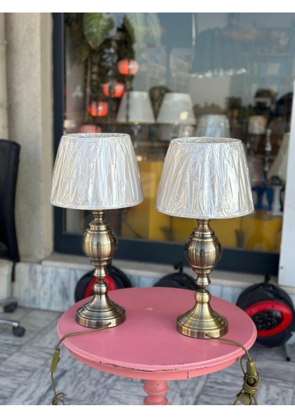 55CM Yüksekliğinde Kumaş Başlıklı Eskitme Model Ikili Abajur
