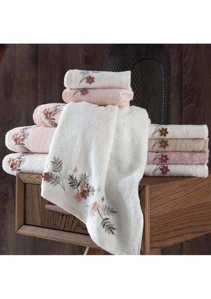 Mabella Nakışlı Çeyizlik 6lı Bambu El Yüz Havlusu 50X90 cm