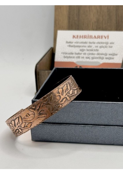 Zeytin dalı motifli saf bakır uniseks şık bileklik modelleri