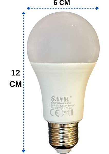 12W 4000K (Günışığı) E27 Duylu LED Ampul (2 Adet)