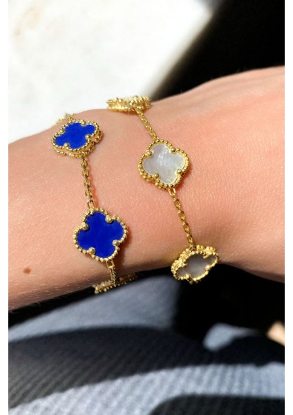 925 Ayar Gold Kaplamalı Sedef Taşlı Yonca Gümüş Bileklik fırsatları