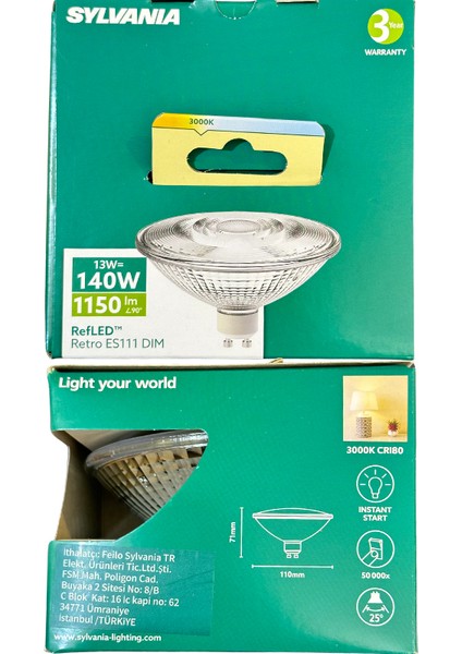 13W (140W) 3000K (Sarı Işık) GU10 Duylu Dim Edilebilir LED Spot Ampul (10 Adet)