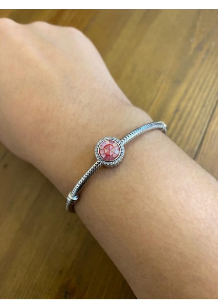 Kadın Kırmızı Renk Taşlı Gümüş Charm