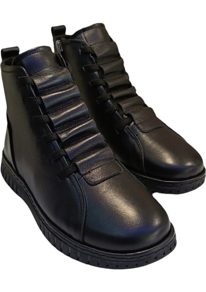 23662 Kadın Deri Casual Comfort Bot Siyah