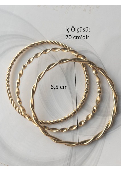 Altın Kaplama 3'lü Çelik Bilezik Seti (20cm-6,5cm), Şık ve Dayanıklı Tasarım modelleri