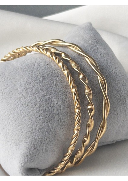 Altın Kaplama 3'lü Çelik Bilezik Seti (20cm-6,5cm), Şık ve Dayanıklı Tasarım fırsatları