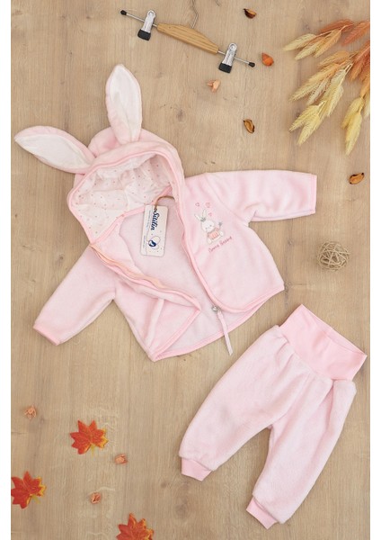 Kız Bebek Peluş 2 Li Kapişonlu Takım Seti STL6781