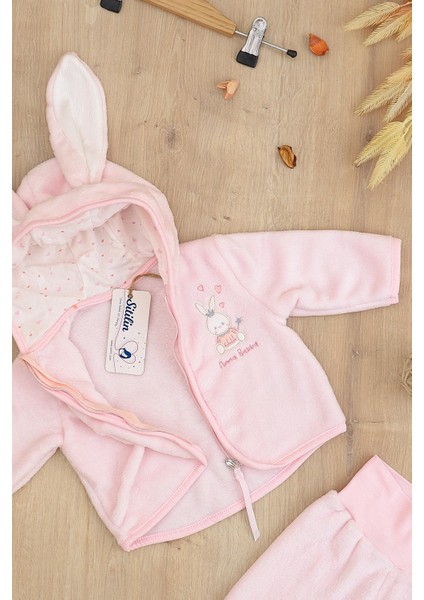 Kız Bebek Peluş 2 Li Kapişonlu Takım Seti STL6781