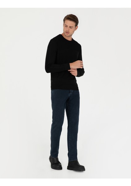 Pierre Cardin Erkek Siyah Slim Fit Bisiklet Yaka Triko Kazak 50296455-VR046