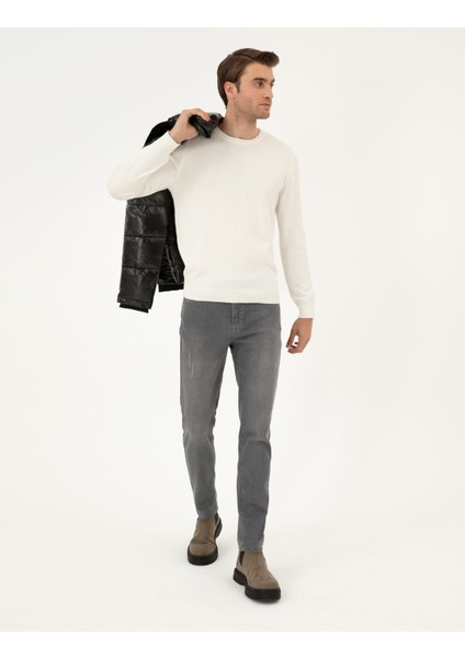 Erkek Ekru Slim Fit Bisiklet Yaka Basic Triko Kazak 50296575-VR019 fırsatları