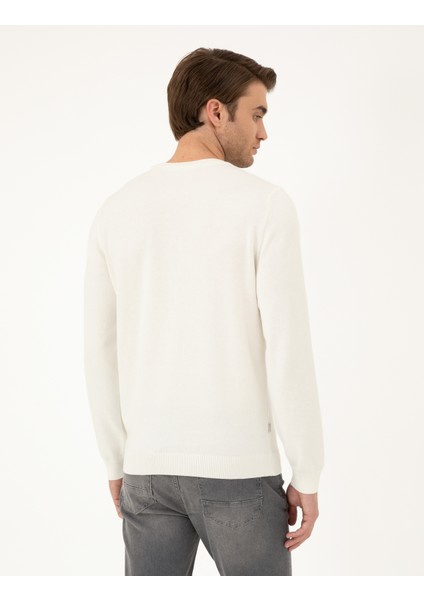 Erkek Ekru Slim Fit Bisiklet Yaka Basic Triko Kazak 50296575-VR019 indirimleri